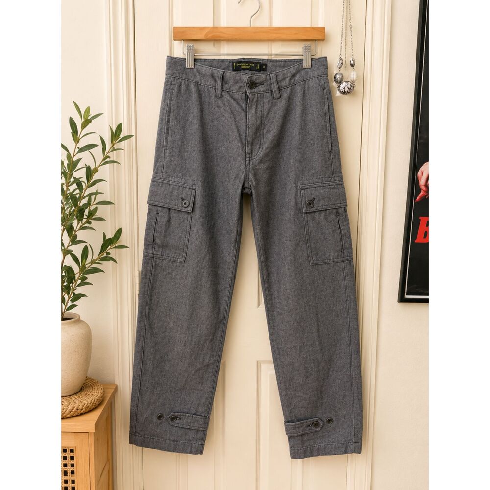 Shanghaitang Men's Gray Denim Cargo Pants